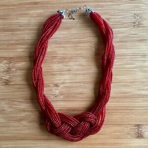 Paparazzi A Standing Ovation - Red Twisted Braided Seed Bead Necklace Holiday